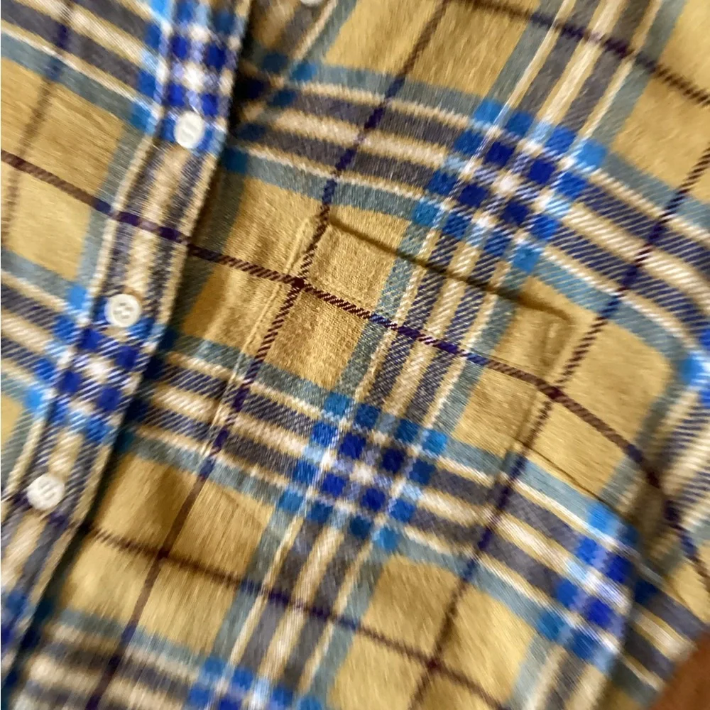 LIKE NEW CREW TEXTURED WEAVE BUTTON DOWN SHIRT TAILORED FIT MUSTARD PLAID 4